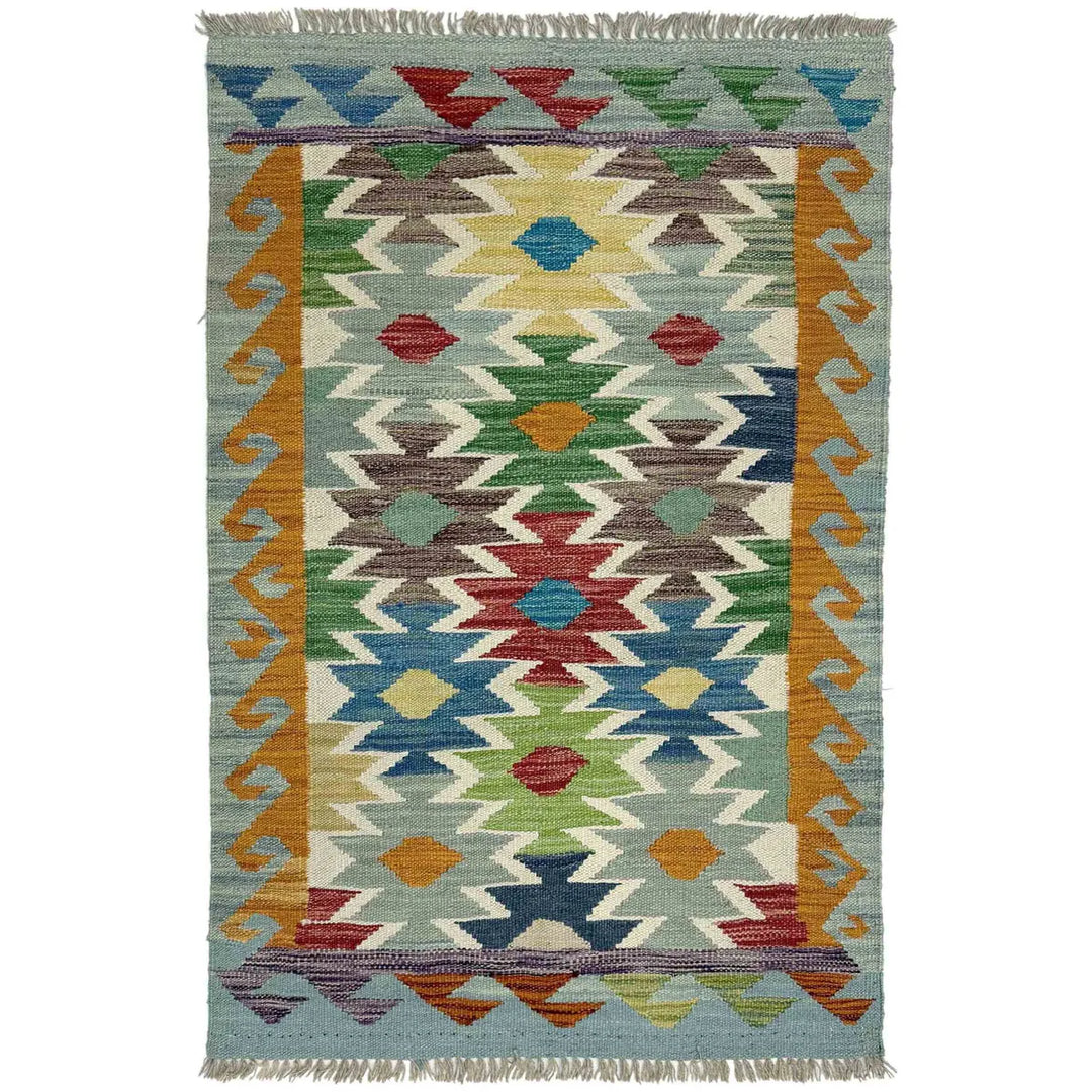 Afghan Vegetable Kilim Rug 2'7" x 4'1" Flat-Weave | No. AL381504