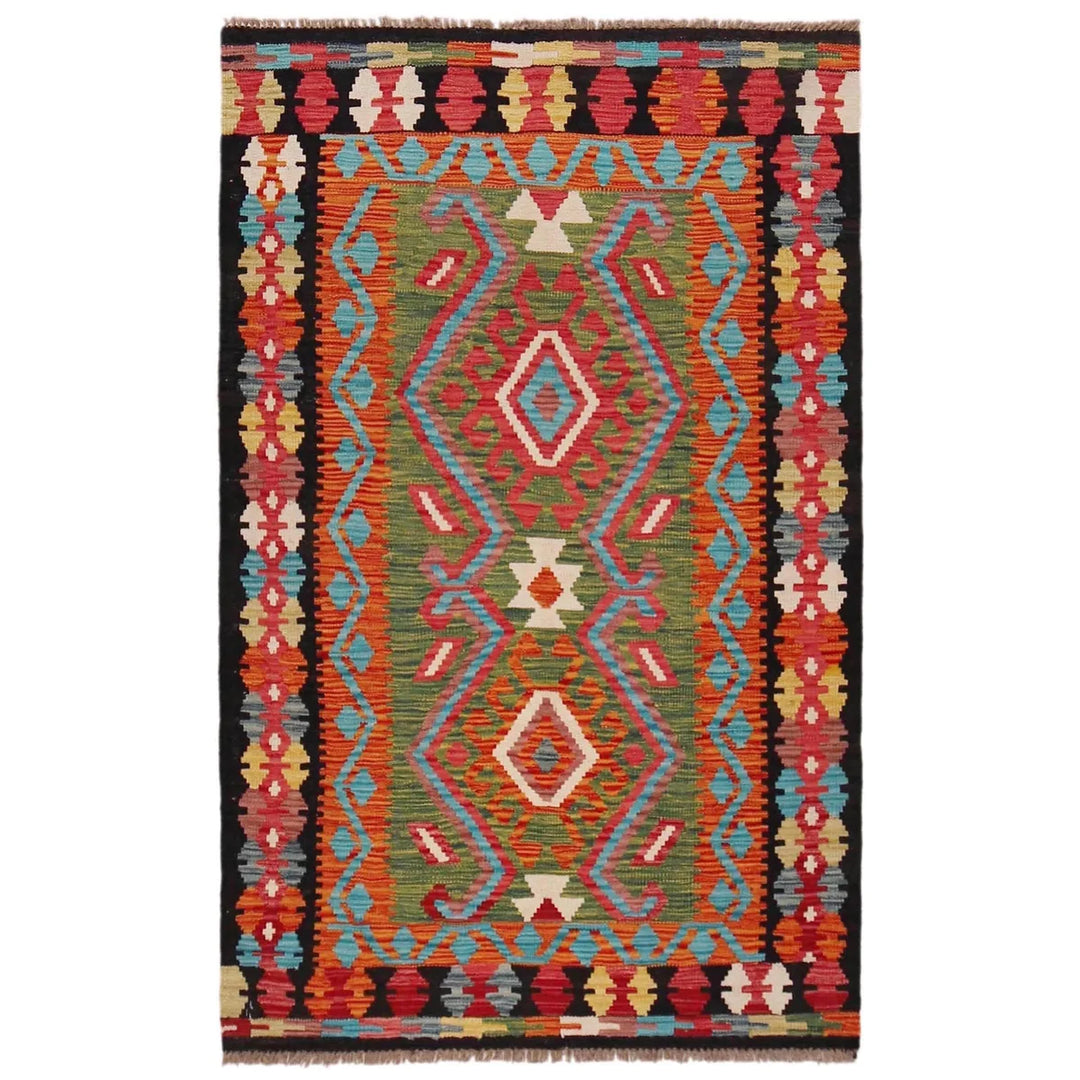 Afghan Vegetable Kilim Rug 3' 3" x 5' 3" Flat-Weave | No. AL38181