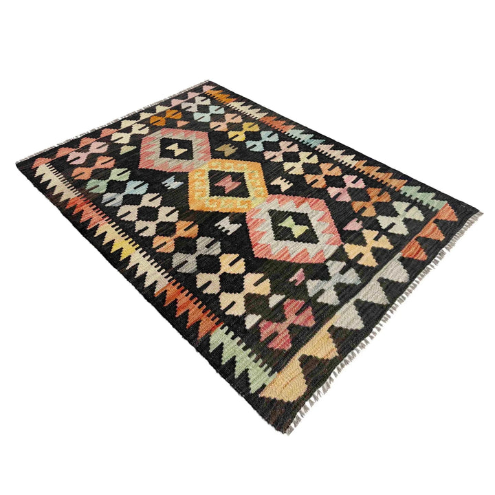 Afghan Vegetable Kilim Rug 2' 8" x 3' 9" Flat-Weave | No. AL381990