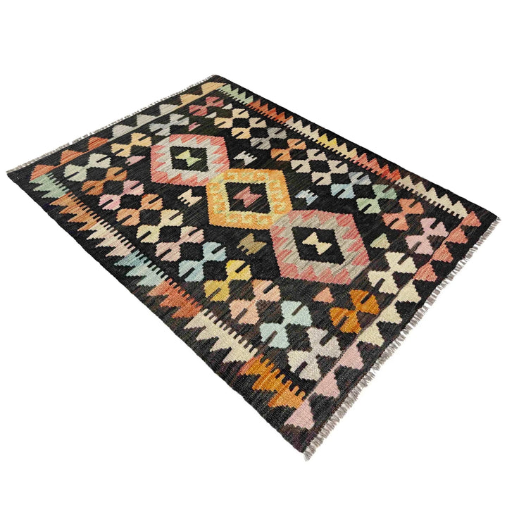 Afghan Vegetable Kilim Rug 2' 8" x 3' 9" Flat-Weave | No. AL381990