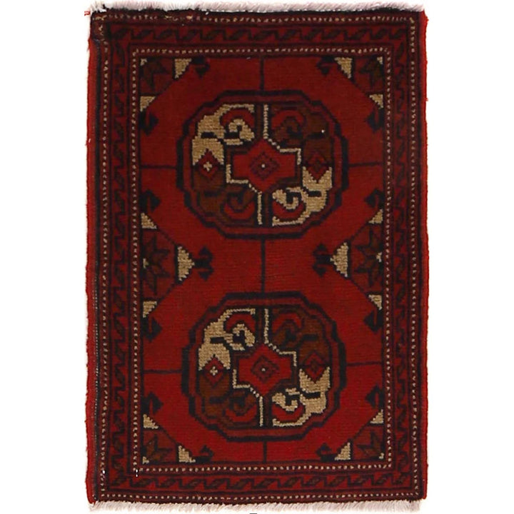 Red Afghan Oriental Doormat 1' 5" x 2' 1" Hand-Knotted | No. AL38208