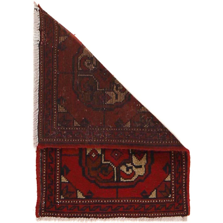 Red Afghan Oriental Doormat 1' 5" x 2' 1" Hand-Knotted | No. AL38208