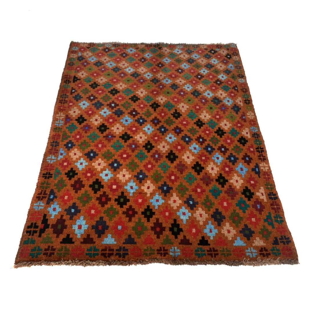 Orange Afghan Baluchi Rug 3' 11" x 5' 10" Hand-Knotted | No. AL38293