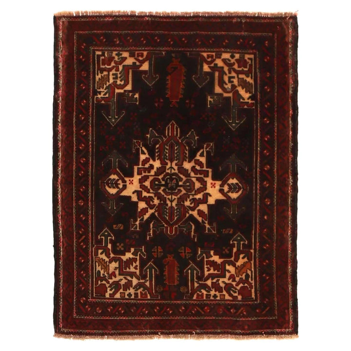 Afghan Baluchi Rug 2' 10" x 3' 10" Hand-Knotted | No. AL38374