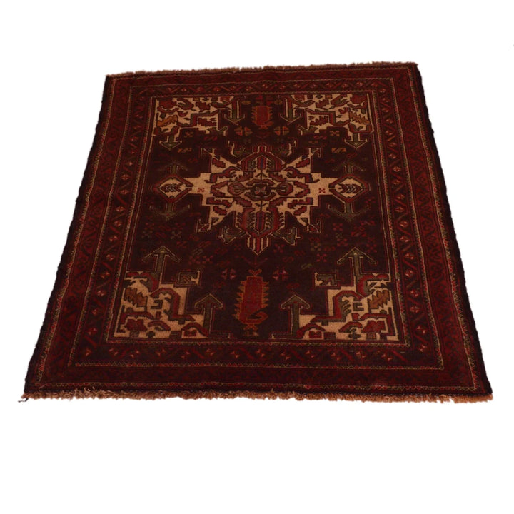 Afghan Baluchi Rug 2' 10" x 3' 10" Hand-Knotted | No. AL38374