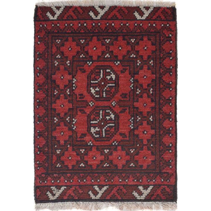 Red Afghan Oriental Rug 1' 7" x 2' 2" Hand-Knotted | No. AL38422