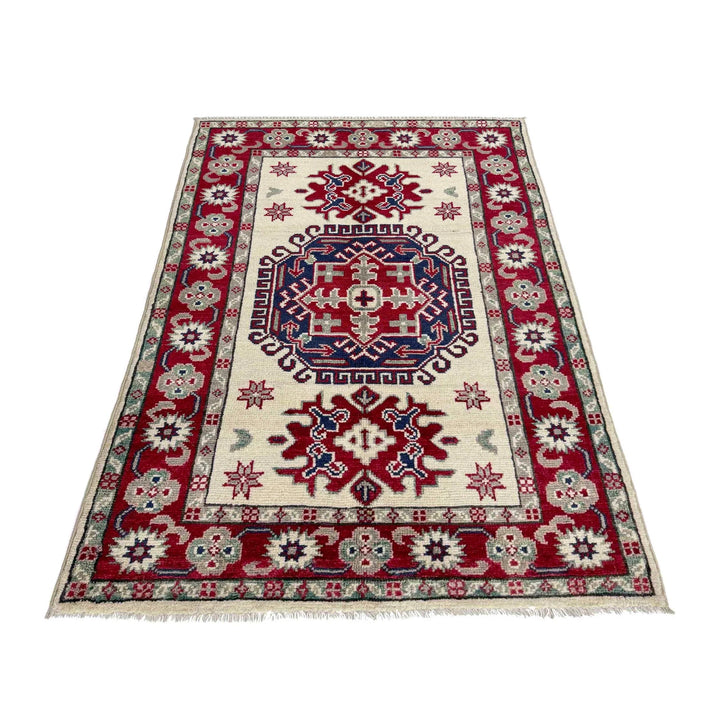 Beige Afghan Kazak Rug 2' 8" x 4' 2" Hand-Knotted | No. AL38436