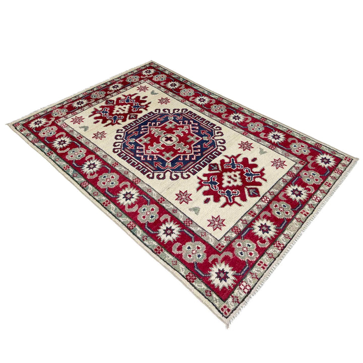 Beige Afghan Kazak Rug 2' 8" x 4' 2" Hand-Knotted | No. AL38436