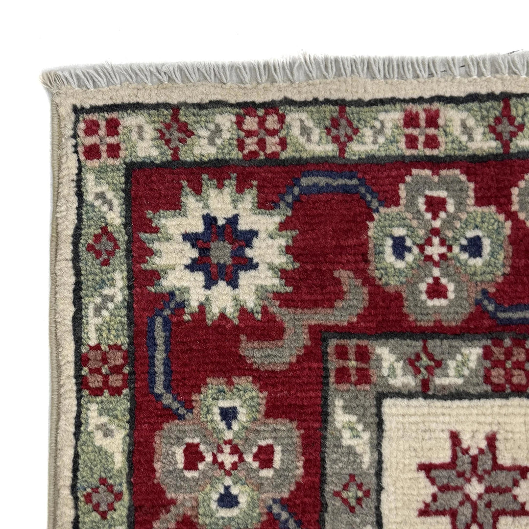 Beige Afghan Kazak Rug 2' 8" x 4' 2" Hand-Knotted | No. AL38436