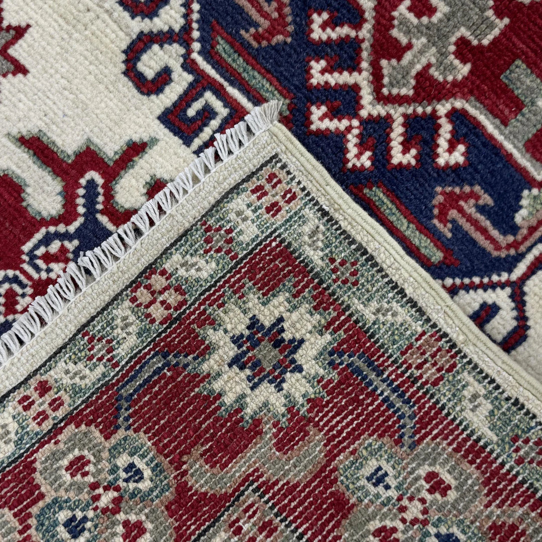 Beige Afghan Kazak Rug 2' 8" x 4' 2" Hand-Knotted | No. AL38436