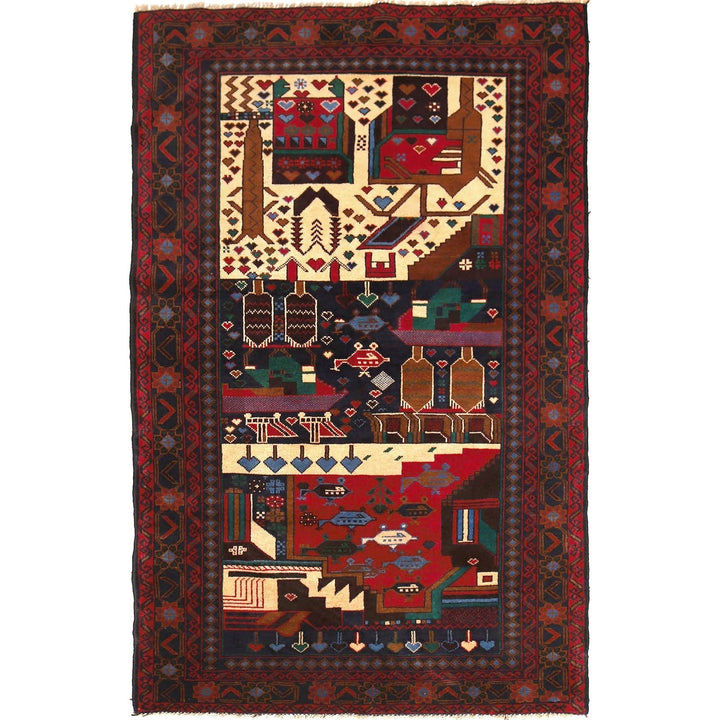 Afghan Pictorial Rug 3' 6" x 6' 6" Hand-Knotted | No. AL38439