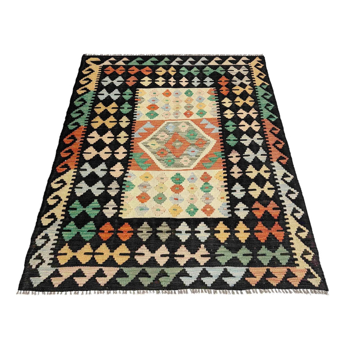 Afghan Vegetable Kilim Rug 3' 6" x 4' 10" Flat-Weave | No. AL384579