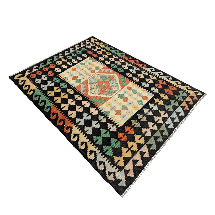 Afghan Vegetable Kilim Rug 3' 6" x 4' 10" Flat-Weave | No. AL384579