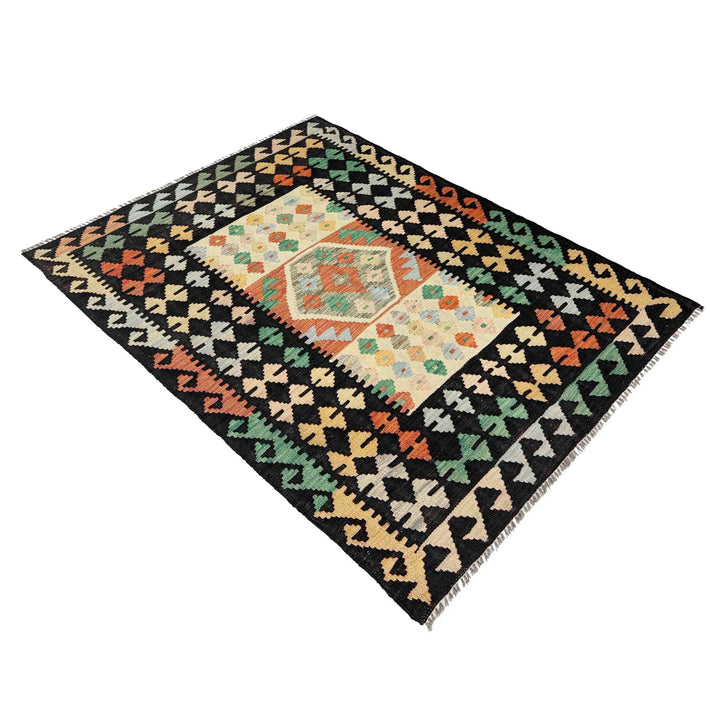 Afghan Vegetable Kilim Rug 3' 6" x 4' 10" Flat-Weave | No. AL384579