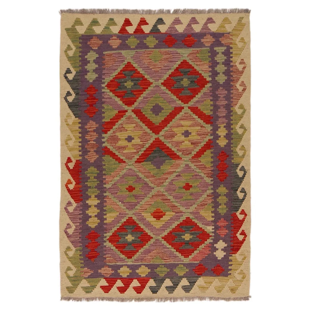 Afghan Kilim Rug 3' 3" x 4' 10" Flat-Weave | No. AL38535