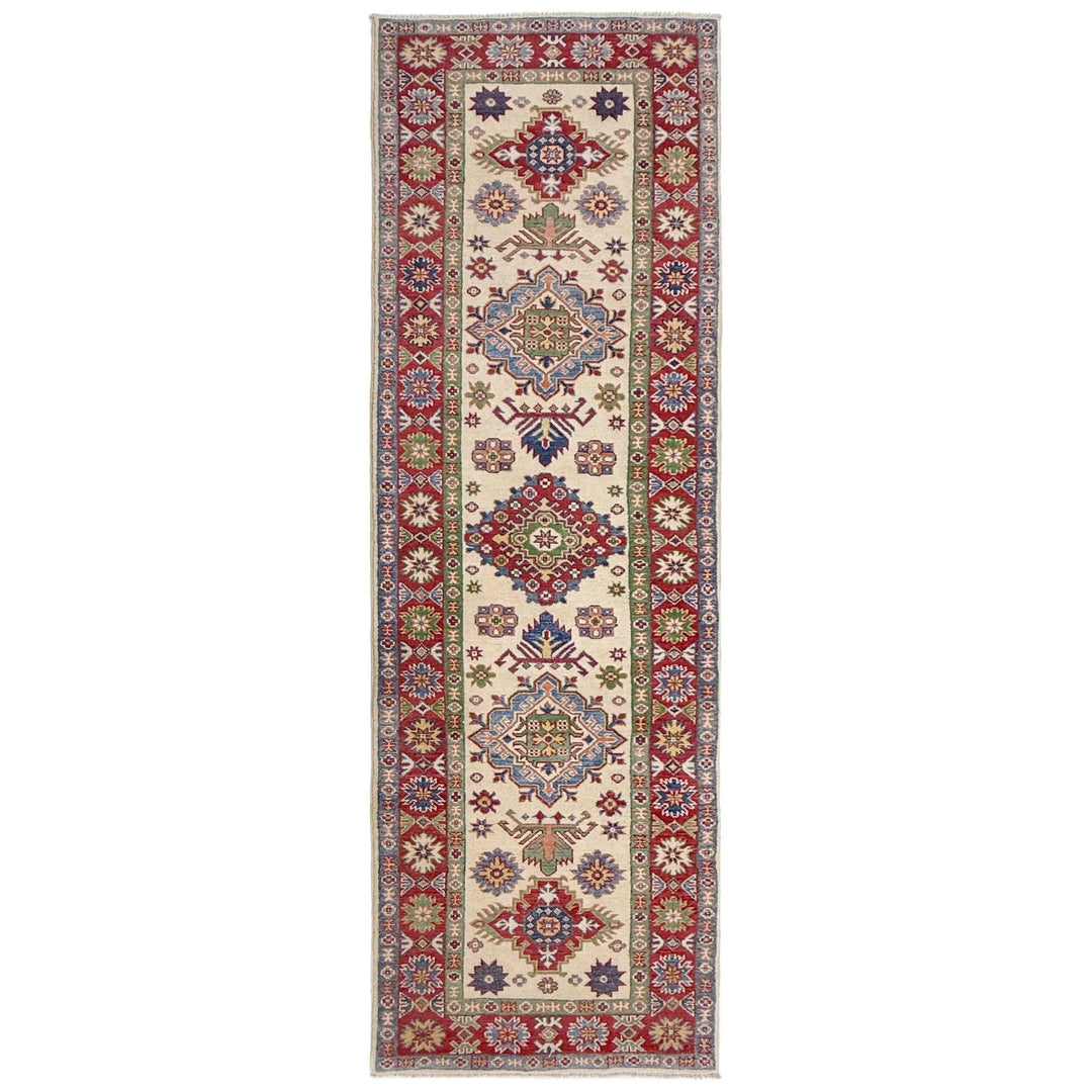 Beige Afghan Kazak Rug 2' 7" x 9' 9" Hand-Knotted | No. AL38553