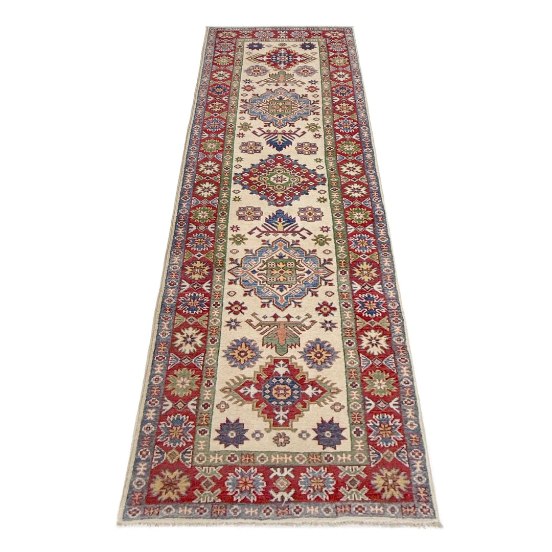 Beige Afghan Kazak Rug 2' 7" x 9' 9" Hand-Knotted | No. AL38553