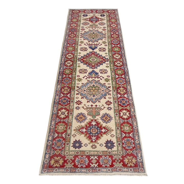 Beige Afghan Kazak Rug 2' 7" x 9' 9" Hand-Knotted | No. AL38553