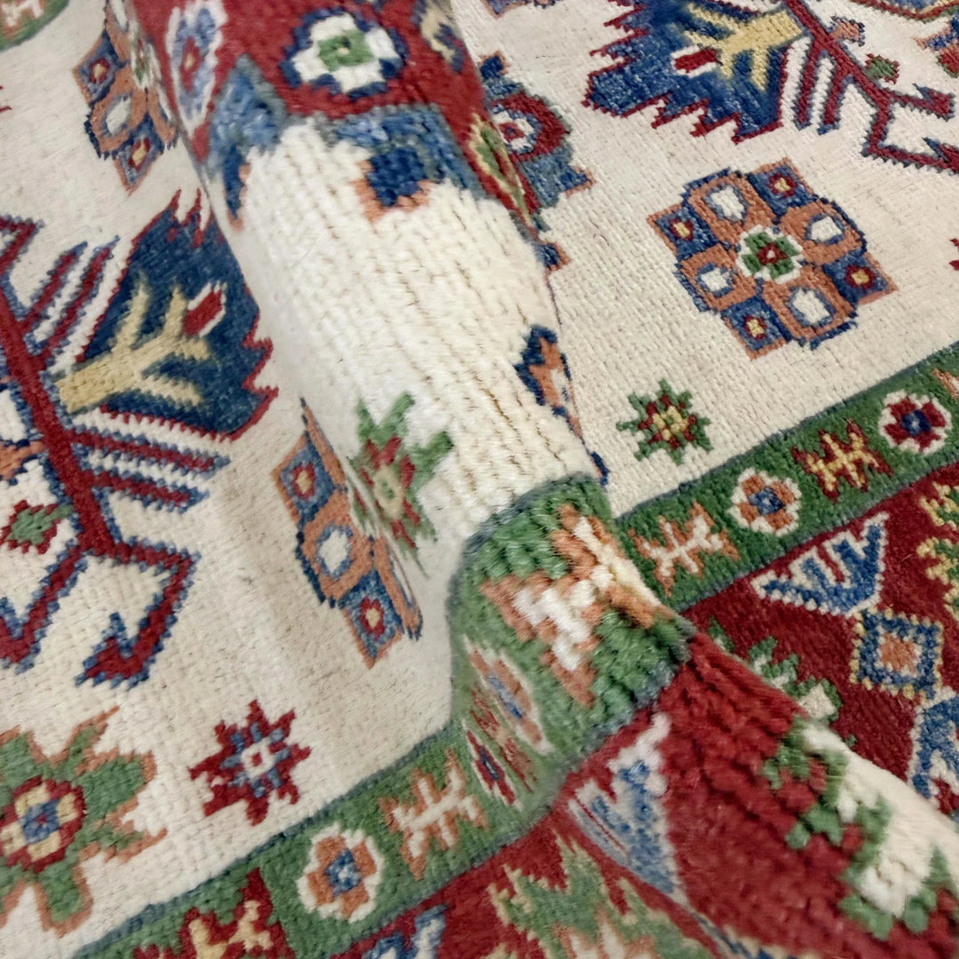 Beige Afghan Kazak Rug 2' 7" x 9' 9" Hand-Knotted | No. AL38553