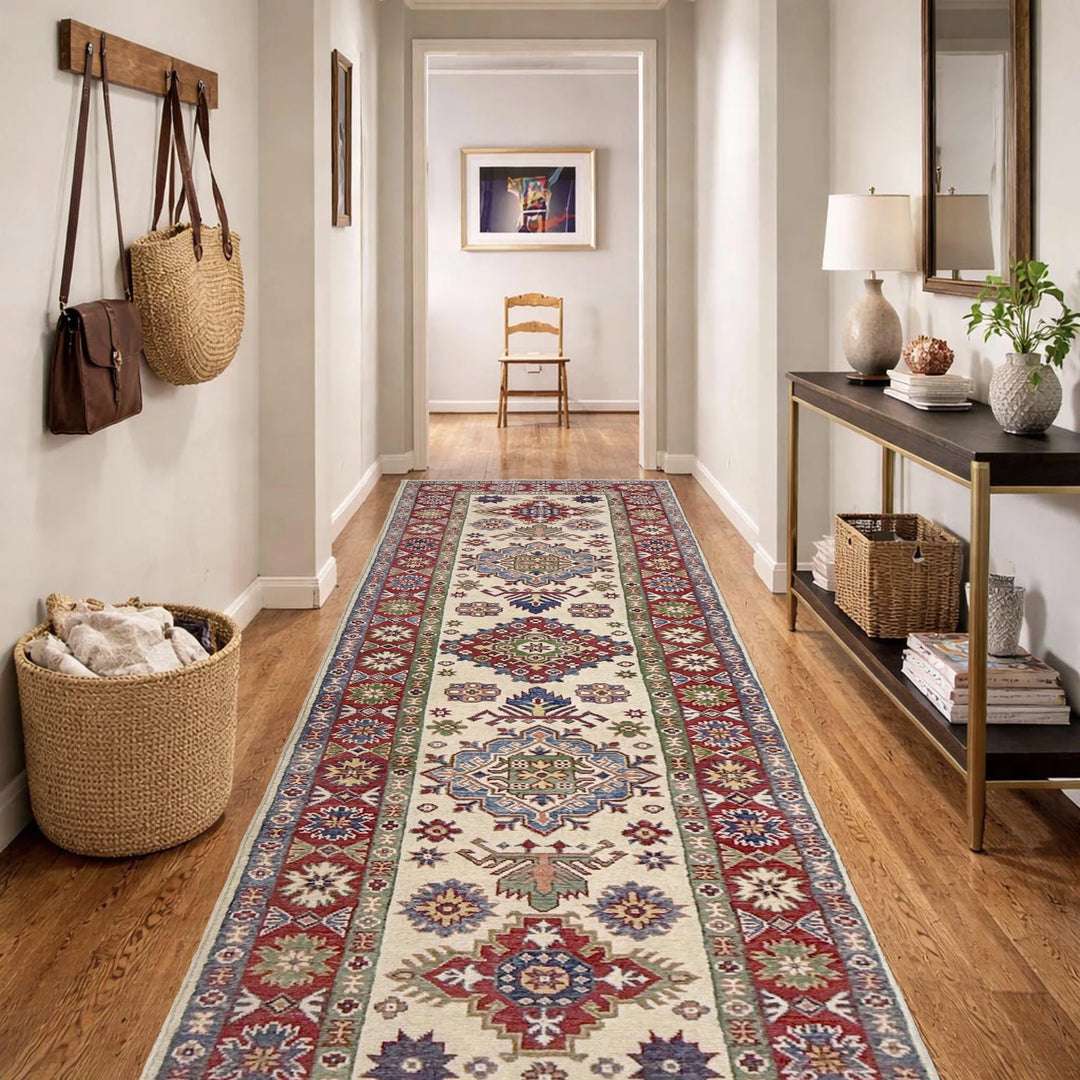 Beige Afghan Kazak Rug 2' 7" x 9' 9" Hand-Knotted | No. AL38553