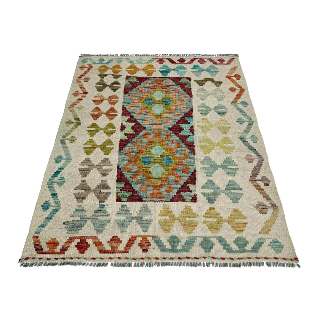 Afghan Vegetable Kilim Rug 2' 10" x 3' 9" Flat-Weave | No. AL385790