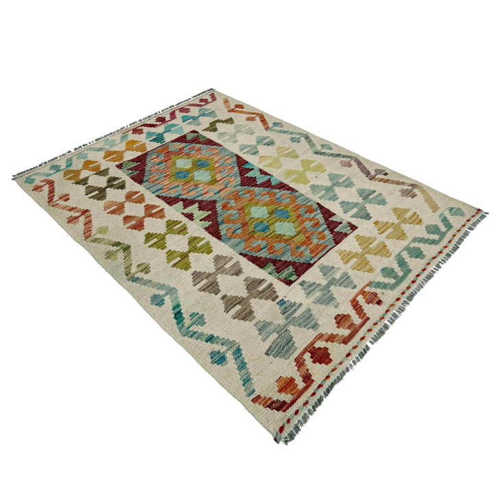 Afghan Vegetable Kilim Rug 2' 10" x 3' 9" Flat-Weave | No. AL385790