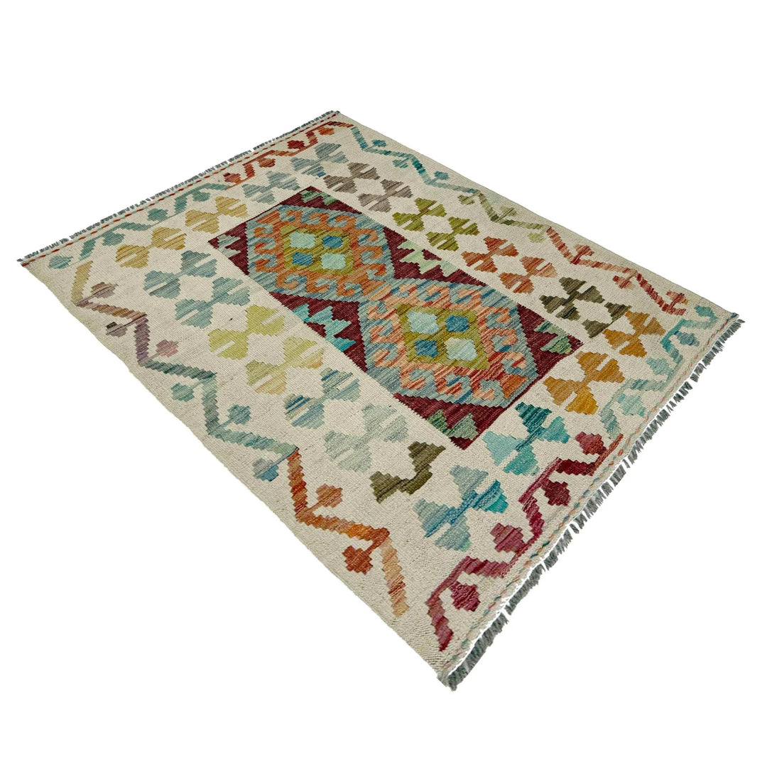 Afghan Vegetable Kilim Rug 2' 10" x 3' 9" Flat-Weave | No. AL385790