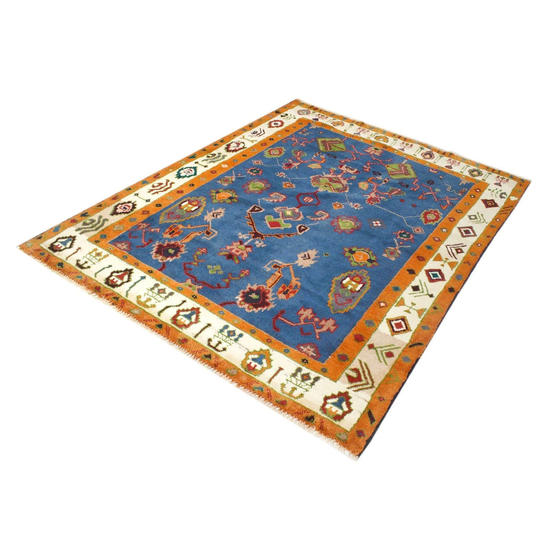 Blue Afghan Oushak Rug 5' 2" x 6' 6" Hand-Knotted | No. AL38587