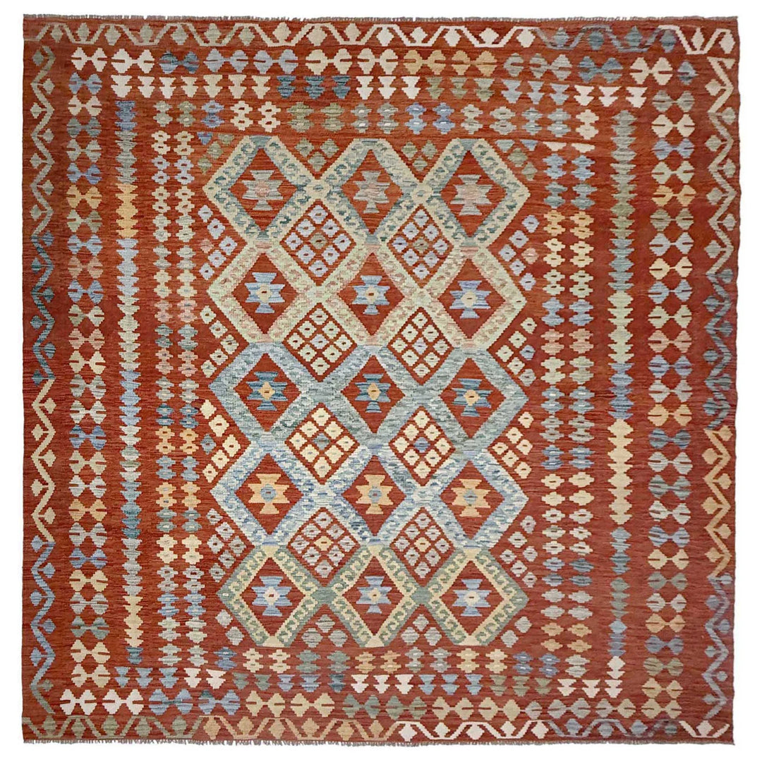 Afghan Vegetable Kilim Rug 8' 0" x 9' 5" Flat-Weave | No. AL386339