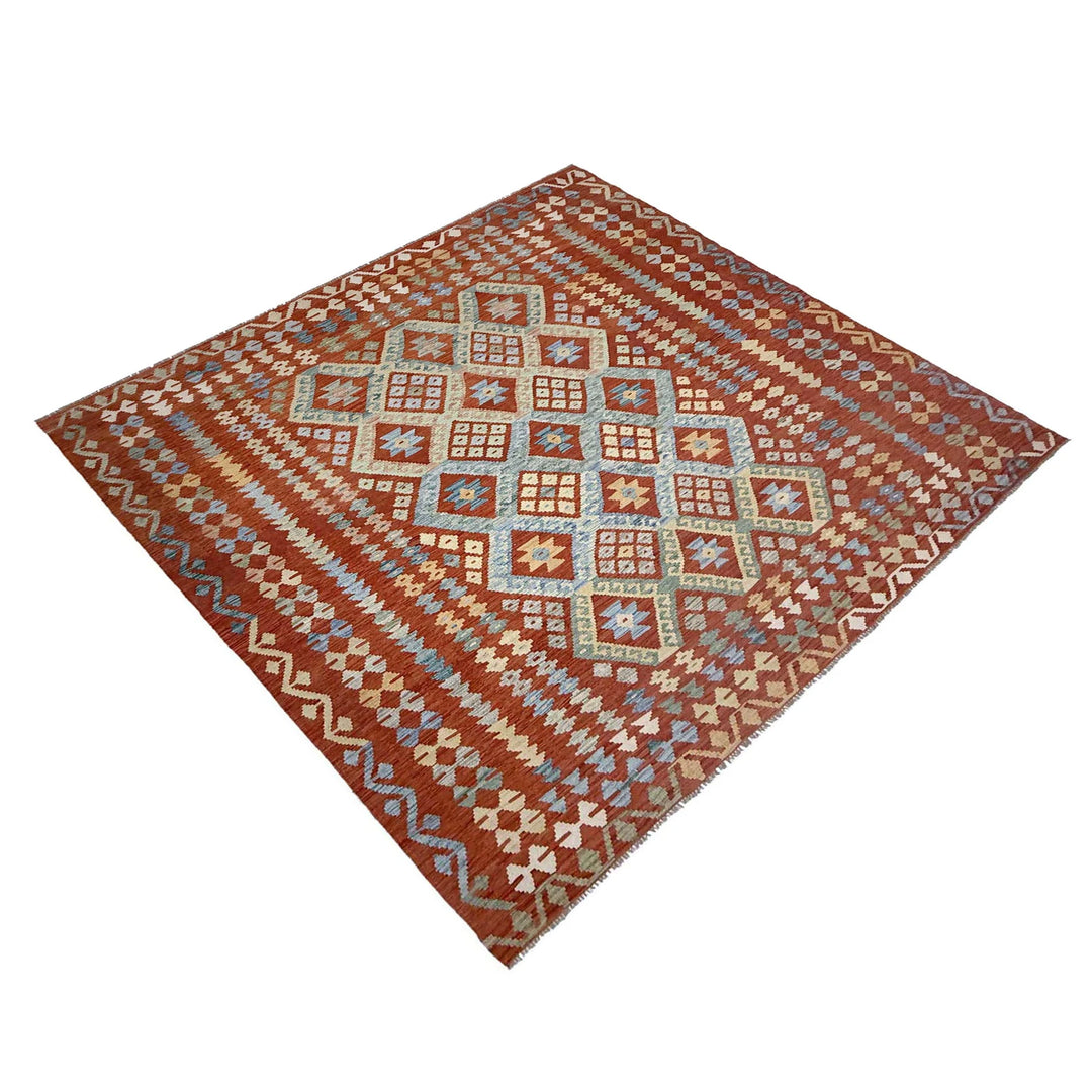 Afghan Vegetable Kilim Rug 8' 0" x 9' 5" Flat-Weave | No. AL386339