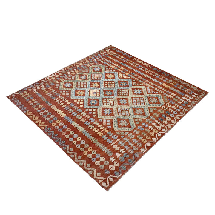 Afghan Vegetable Kilim Rug 8' 0" x 9' 5" Flat-Weave | No. AL386339