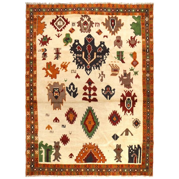Tan Afghan Oriental Rug 5' 9" x 7' 5" Hand-Knotted | No. AL38649