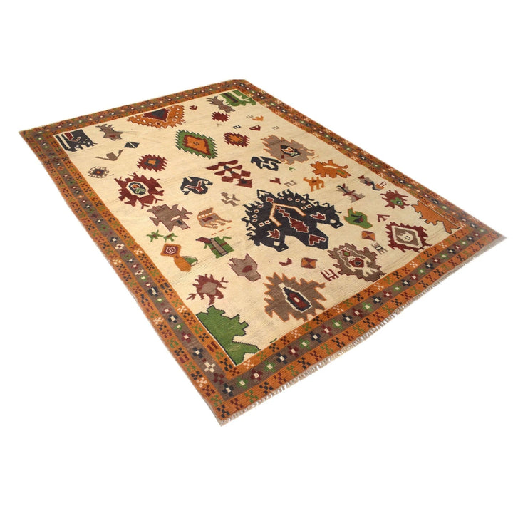 Tan Afghan Oriental Rug 5' 9" x 7' 5" Hand-Knotted | No. AL38649