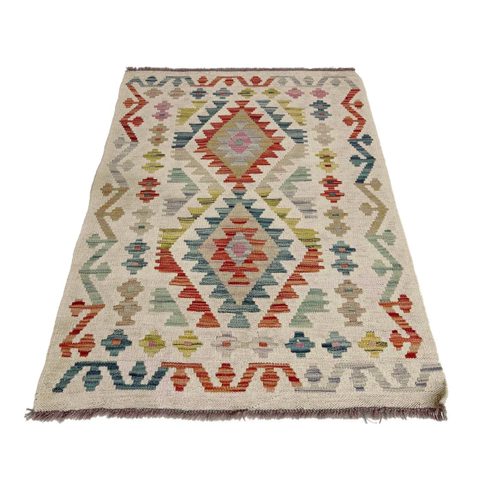 Afghan Vegetable Kilim Rug 2' 8" x 3' 11" Flat-Weave | No. AL386640