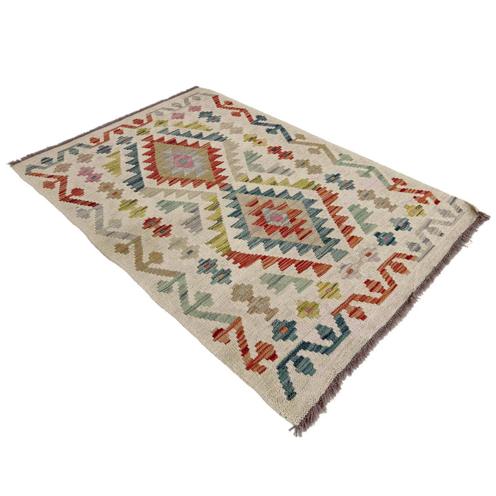 Afghan Vegetable Kilim Rug 2' 8" x 3' 11" Flat-Weave | No. AL386640