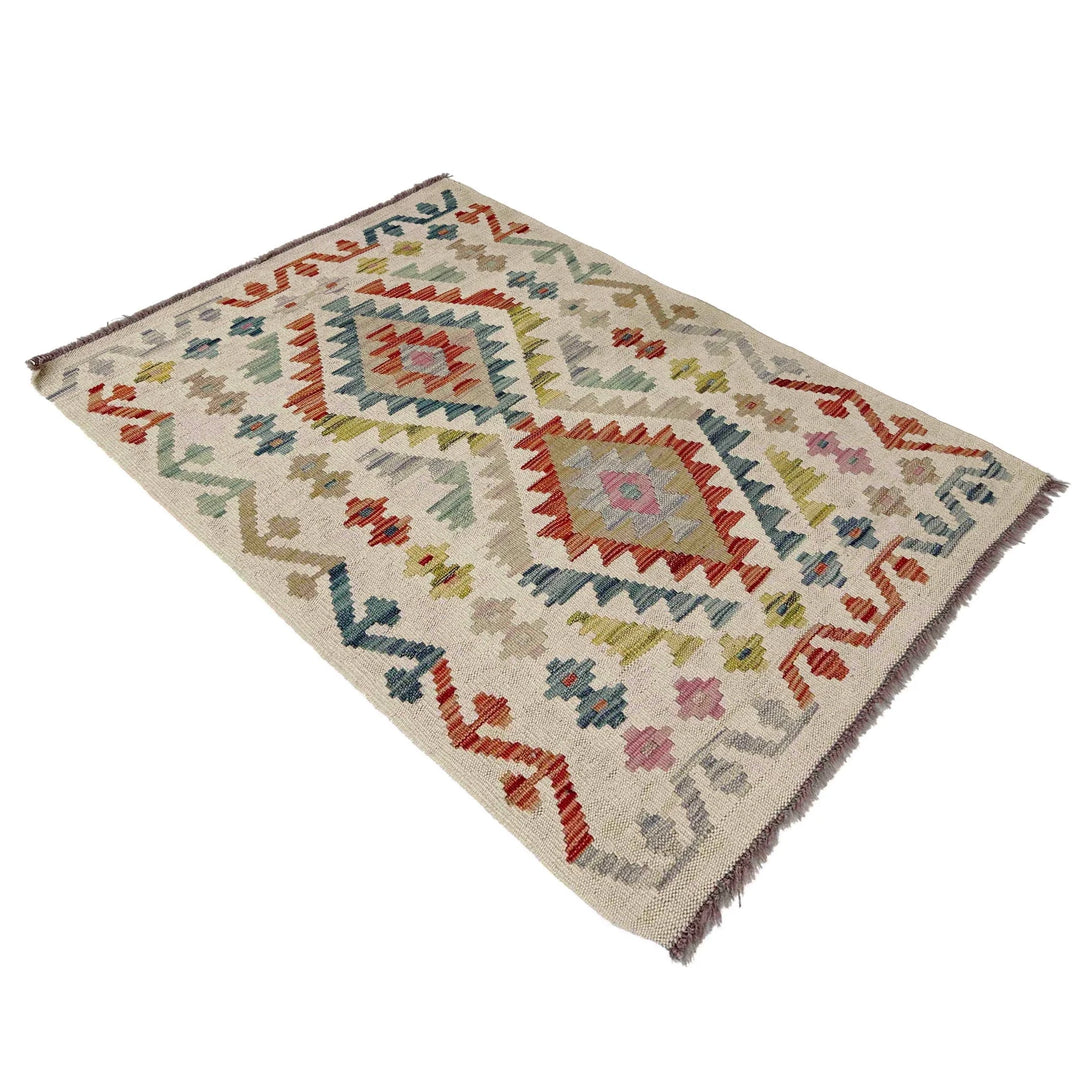 Afghan Vegetable Kilim Rug 2' 8" x 3' 11" Flat-Weave | No. AL386640
