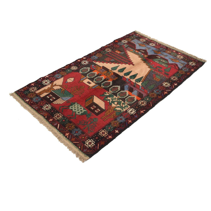 Afghan Pictorial Rug 3' 1" x 4' 11" Hand-Knotted | No. AL38734
