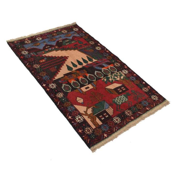 Afghan Pictorial Rug 3' 1" x 4' 11" Hand-Knotted | No. AL38734