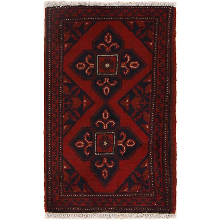 Red Afghan Oriental Doormat 1' 3" x 2' 2" Hand-Knotted | No. AL38751