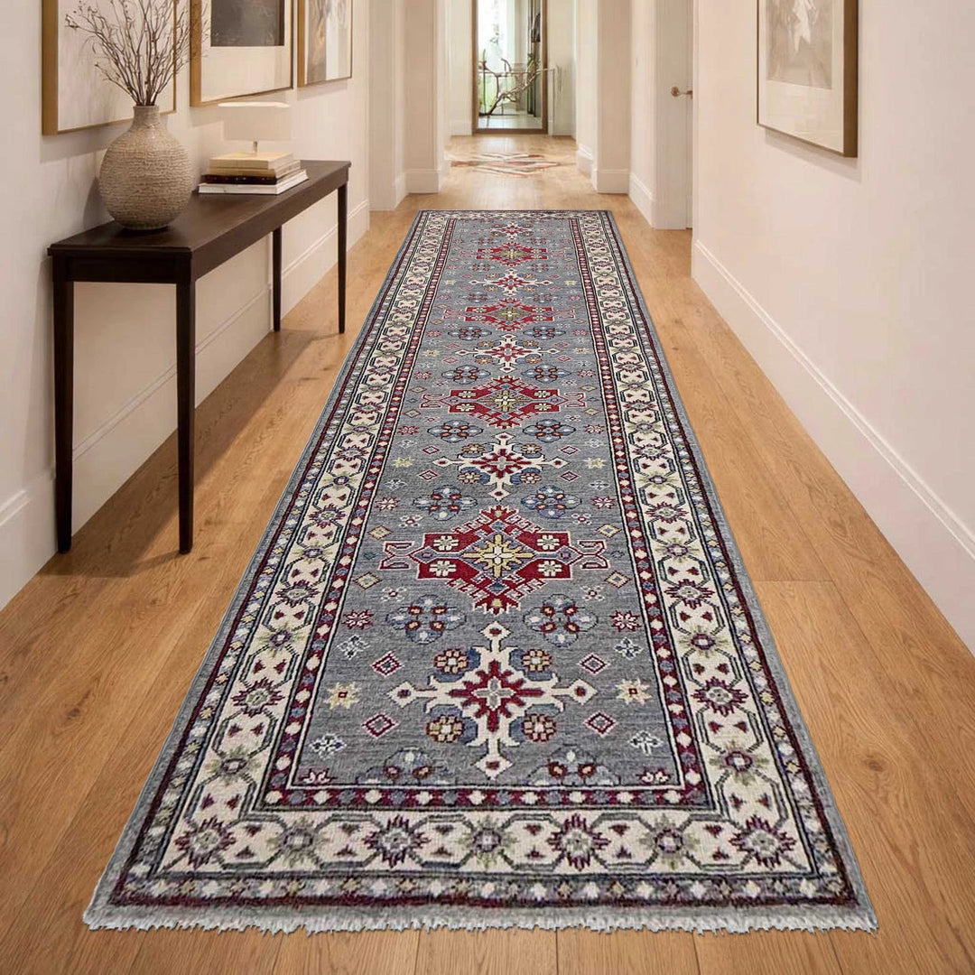 Gray Afghan Kazak Rug 2' 8" x 9' 6" Hand-Knotted | No. AL38758