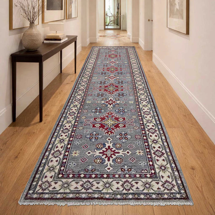 Gray Afghan Kazak Rug 2' 8" x 9' 6" Hand-Knotted | No. AL38758