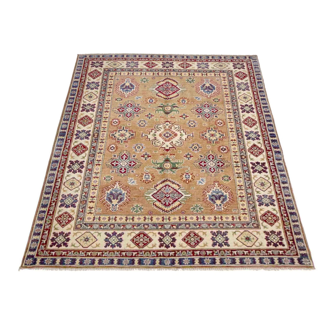 Orange Afghan Kazak Rug 5' 1" x 6' 7" Hand-Knotted | No. AL38780