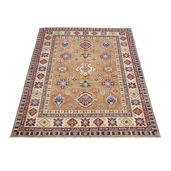 Orange Afghan Kazak Rug 5' 1" x 6' 7" Hand-Knotted | No. AL38780