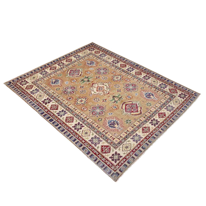 Orange Afghan Kazak Rug 5' 1" x 6' 7" Hand-Knotted | No. AL38780