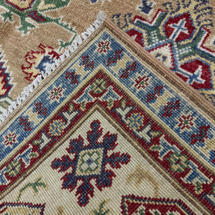 Orange Afghan Kazak Rug 5' 1" x 6' 7" Hand-Knotted | No. AL38780