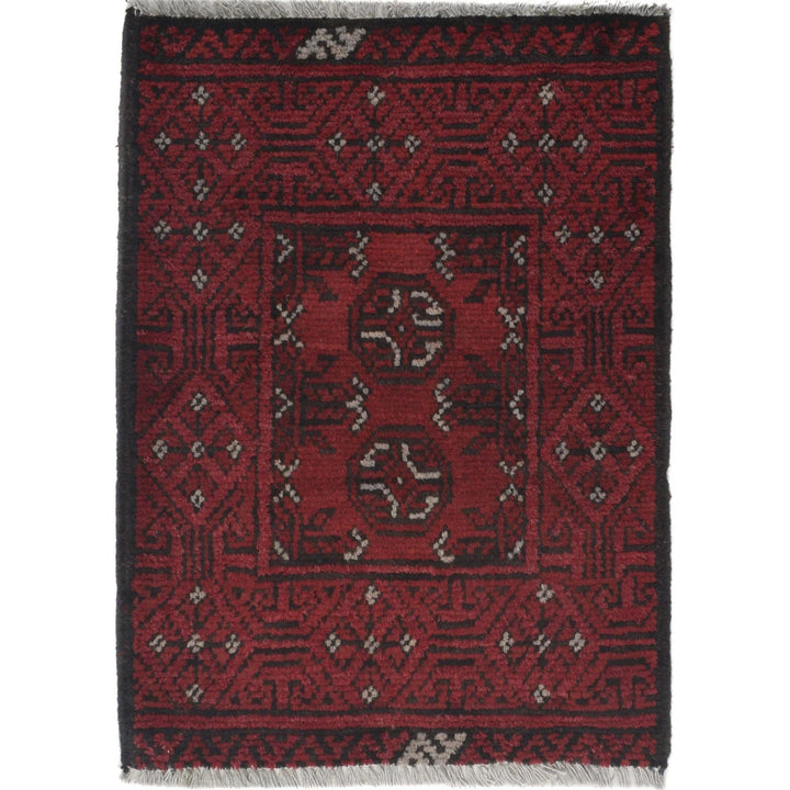Red Afghan Oriental Rug 1' 8" x 2' 2" Hand-Knotted | No. AL38889