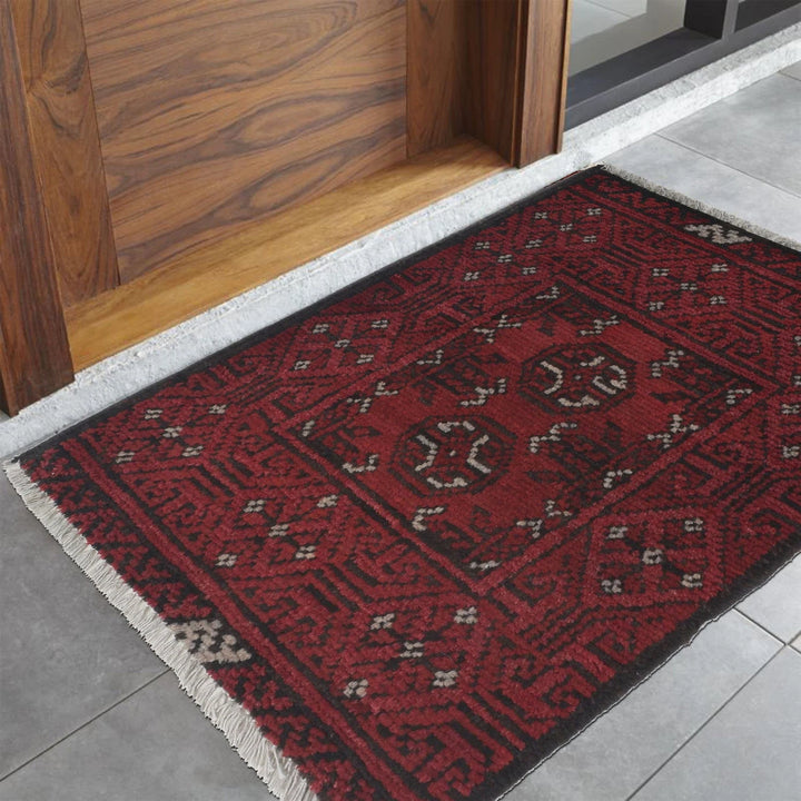 Red Afghan Oriental Rug 1' 8" x 2' 2" Hand-Knotted | No. AL38889