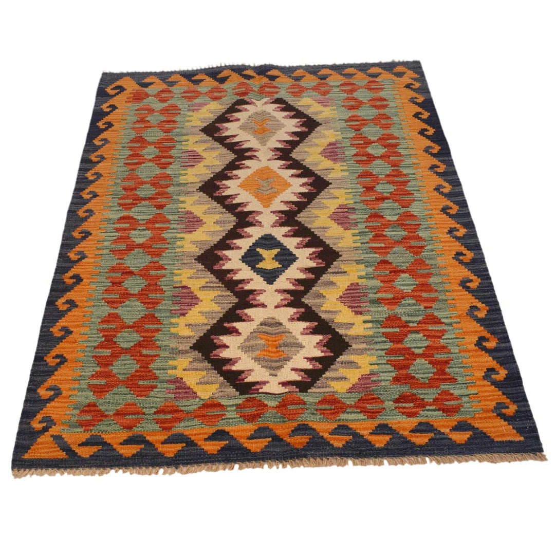 Afghan Vegetable Kilim Rug 3' 2" x 4' 10" Flat-Weave | No. AL38936