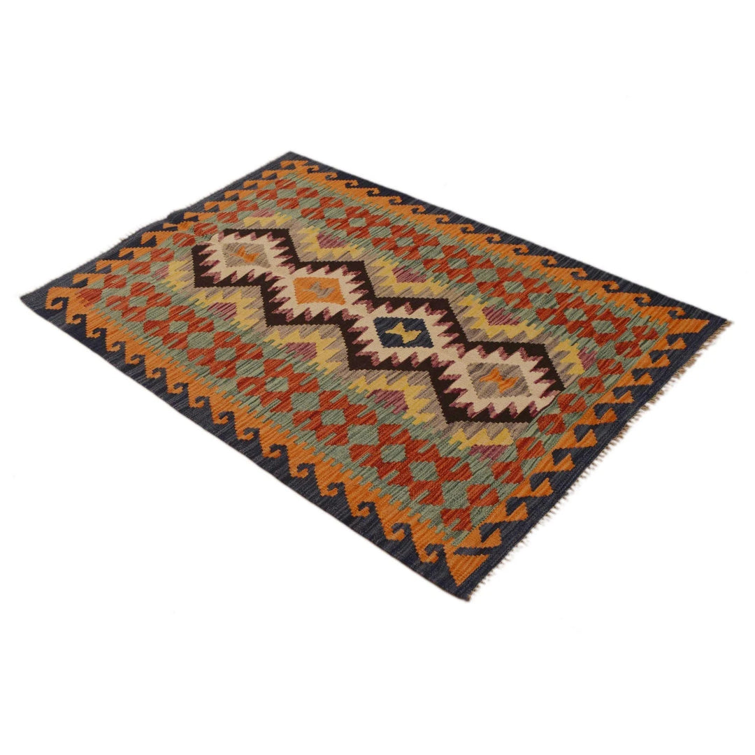 Afghan Vegetable Kilim Rug 3' 2" x 4' 10" Flat-Weave | No. AL38936