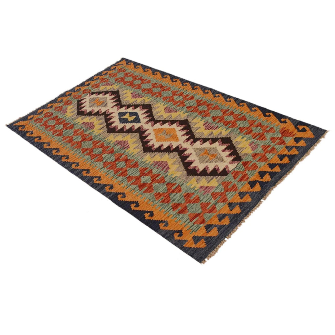 Afghan Vegetable Kilim Rug 3' 2" x 4' 10" Flat-Weave | No. AL38936